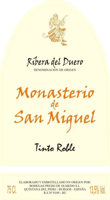 Bodegas Prado de Olmedo Monasterio de San Miguel Tinto Roble 2014 Front Label