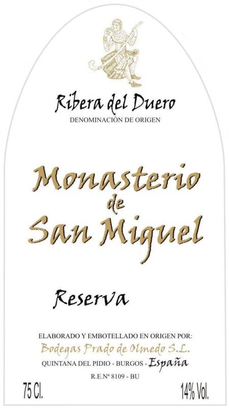 Bodegas Prado de Olmedo Monasterio de San Miguel Reserva 2010 Front Label