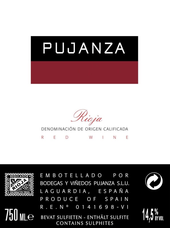 Bodegas Pujanza Rioja 2012 Front Label