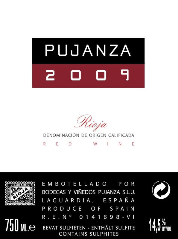 Bodegas Pujanza Rioja 2009 Front Label