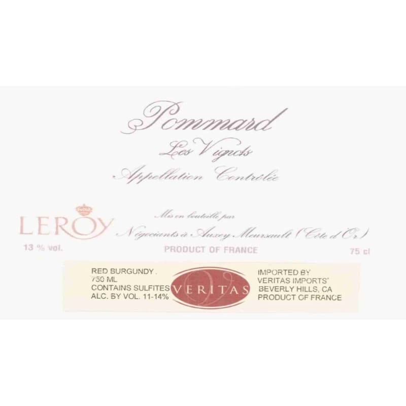 Domaine Leroy Pommard Les Vignots (chipped wax capsules) 2001 Front Label