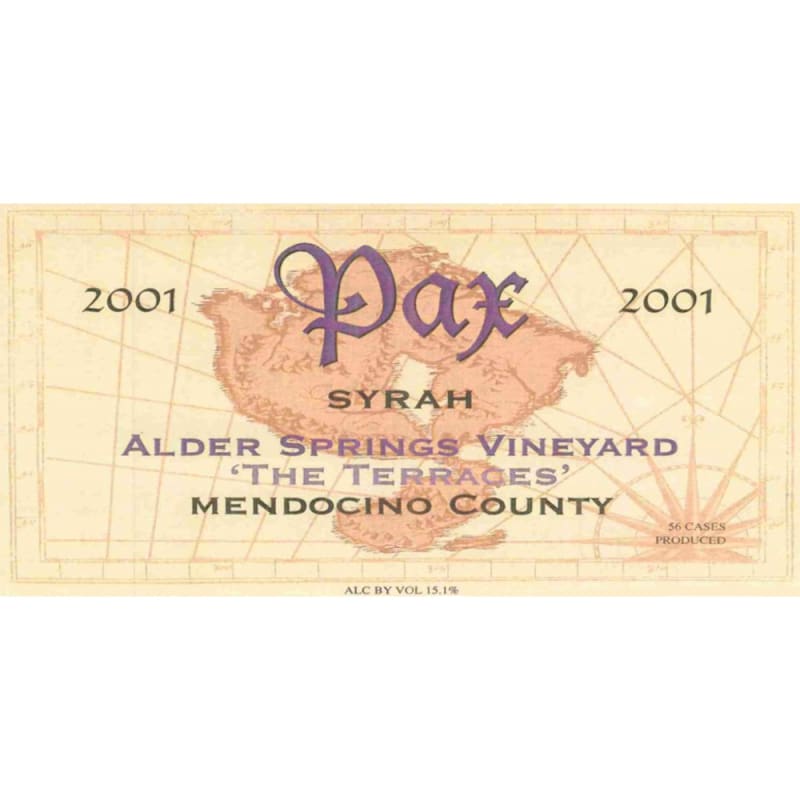 Pax Springs Vineyard The Terraces Syrah 2001 Front Label