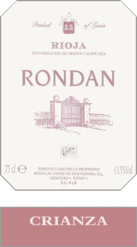 Bodegas Saenz de Santamaria Rondan Crianza 2011 Front Label