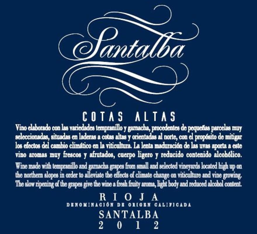 Bodegas Santalba Cotas Alta Garnacha 2012 Front Label