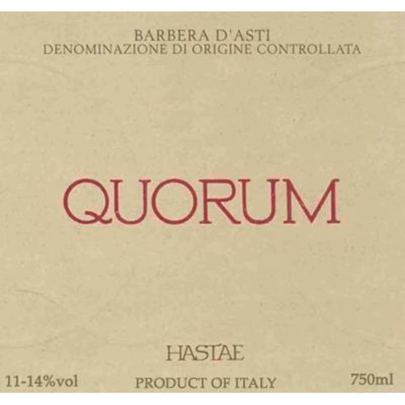 Hastae Barbera d'Asti Quorum 1999 Front Label
