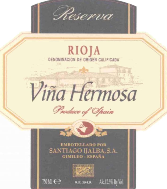 Bodegas Santalba Vina Hermosa Reserva 2001 Front Label