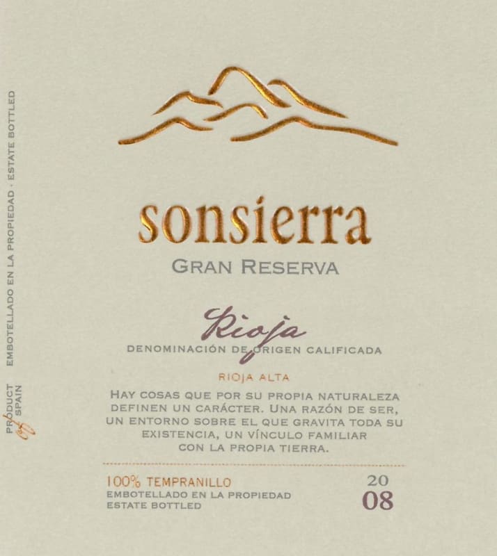 Bodegas Sonsierra Gran Reserva 2008 Front Label