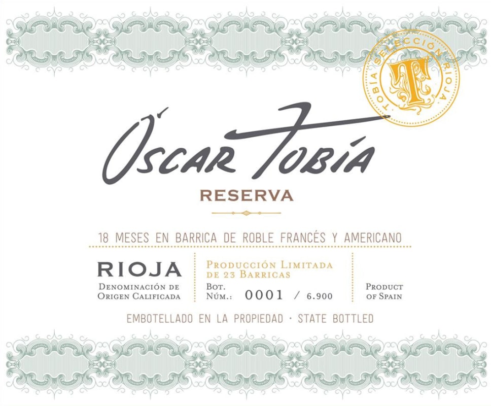 Bodegas Tobia Oscar Tobia Reserva Blanco 2014 Front Label