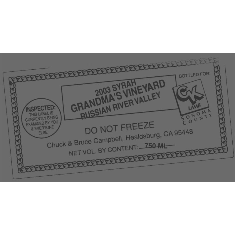 CK Lamb Grandma's Vineyard Syrah 2005 Front Label