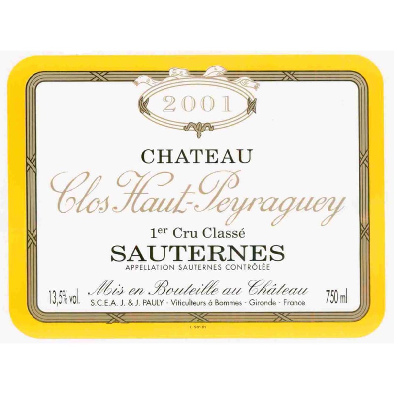 Chateau Clos Haut Peyraguey (1.5 Liter Magnum) 2001 Front Label