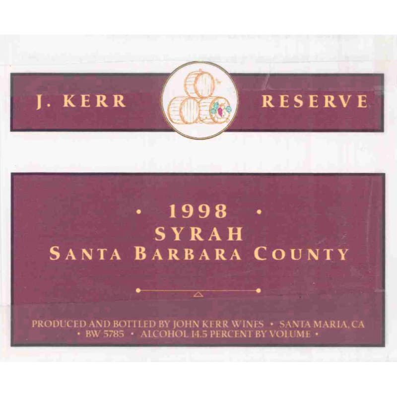 J. Kerr Reserve Syrah 1998 Front Label