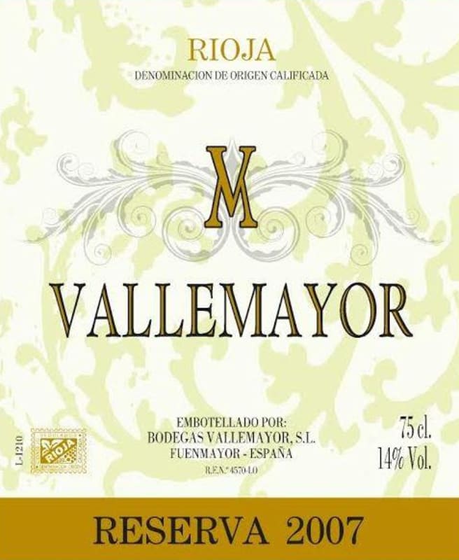 Bodegas Vallemayor Reserva 2007 Front Label