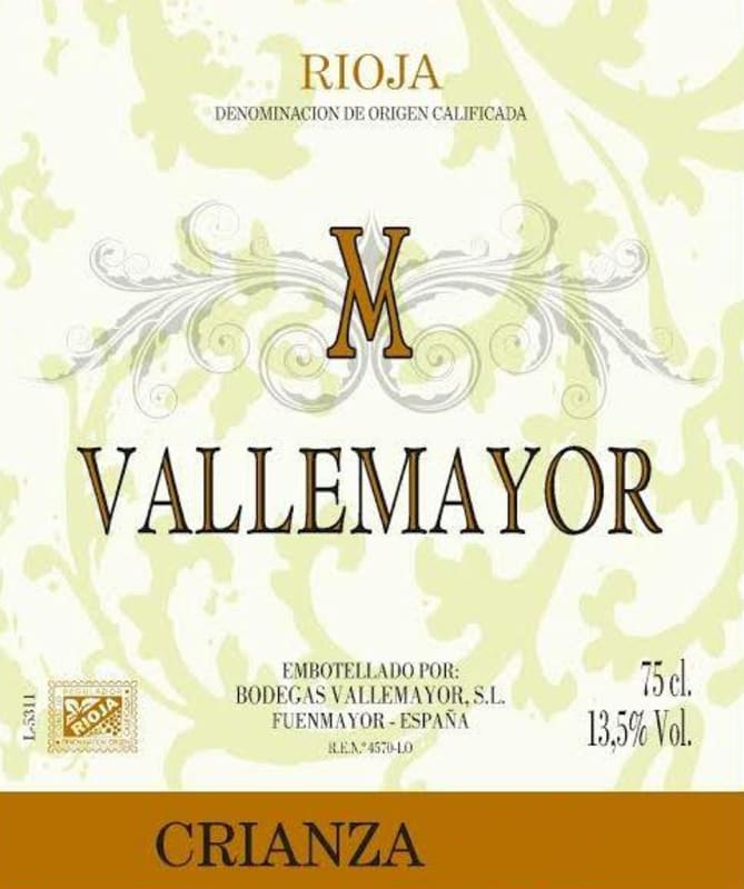 Bodegas Vallemayor Crianza 2012 Front Label