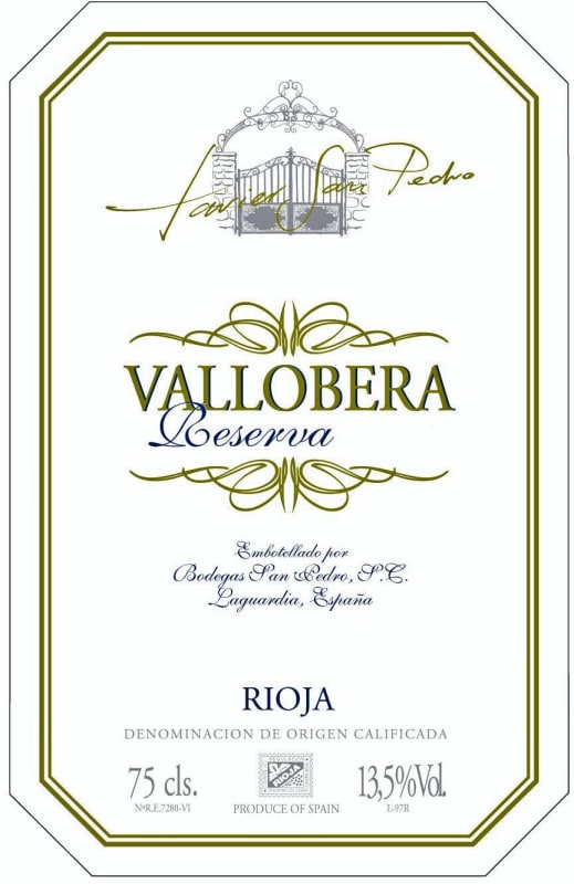 Bodegas Vallobera Reserva 2007 Front Label