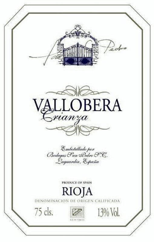Bodegas Vallobera Crianza 2006 Front Label