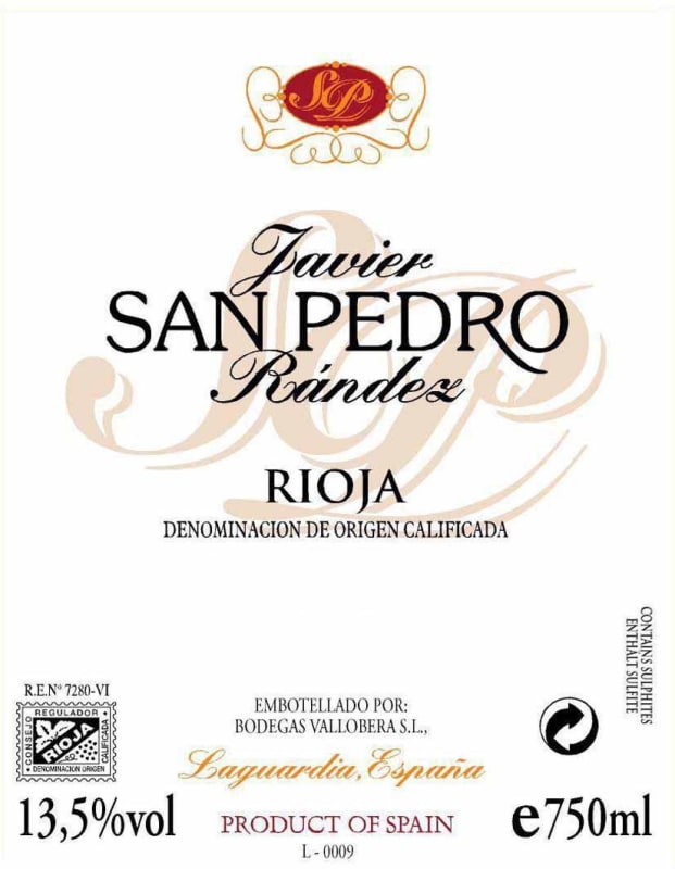Bodegas Vallobera Javier San Pedro Randez 2015 Front Label