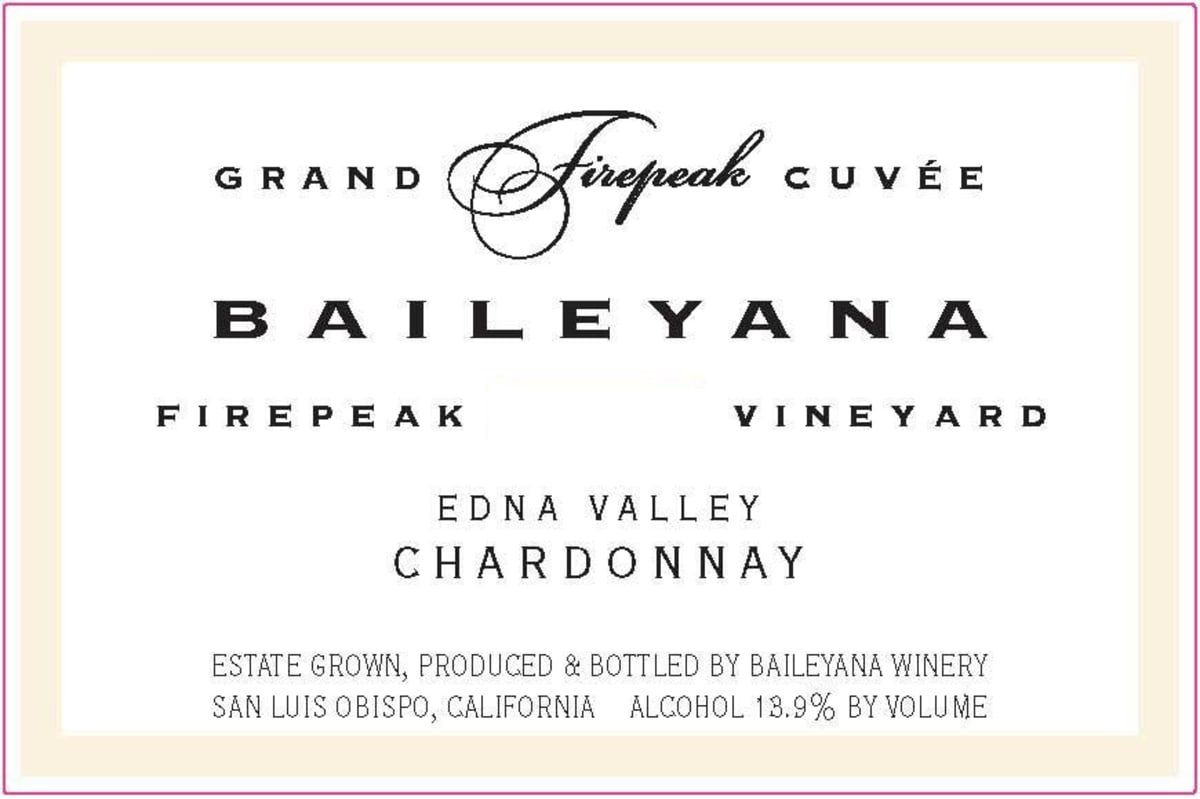 Baileyana Grand Firepeak Cuvee Firepeak Vineyard Chardonnay 2012 Front Label