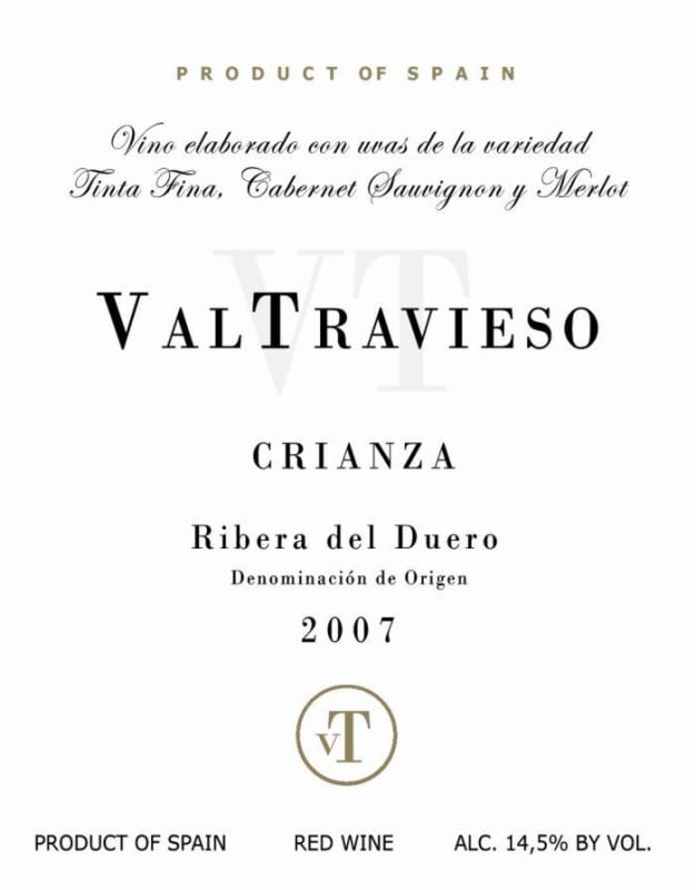 Bodegas Valtravieso Crianza 2007 Front Label