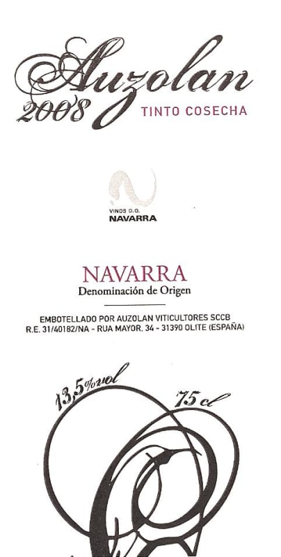 Bodegas Vega del Castillo Auzolan Joven 2008 Front Label