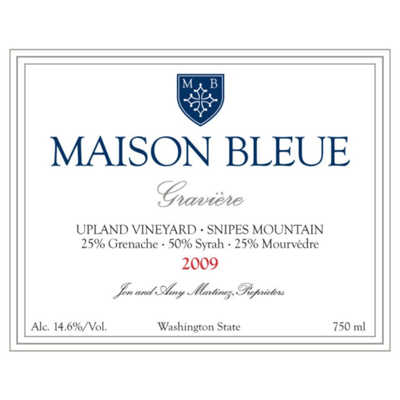 Maison Bleue Winery Graviere Upland Vineyard GSM 2009 Front Label
