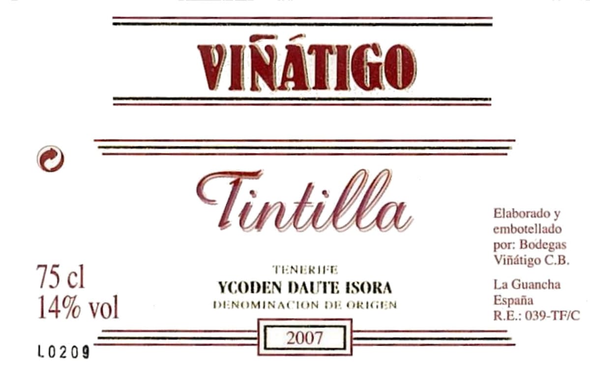 Bodegas Vinatigo Tintilla 2007 Front Label