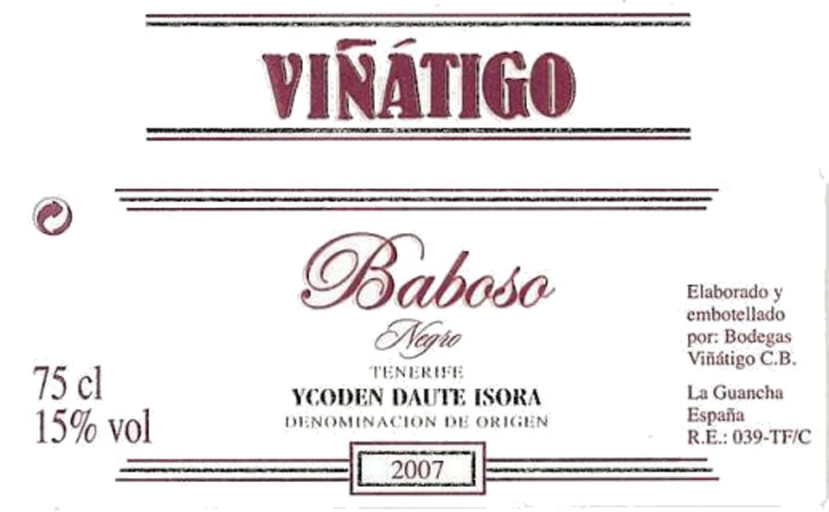 Bodegas Vinatigo Baboso 2007 Front Label