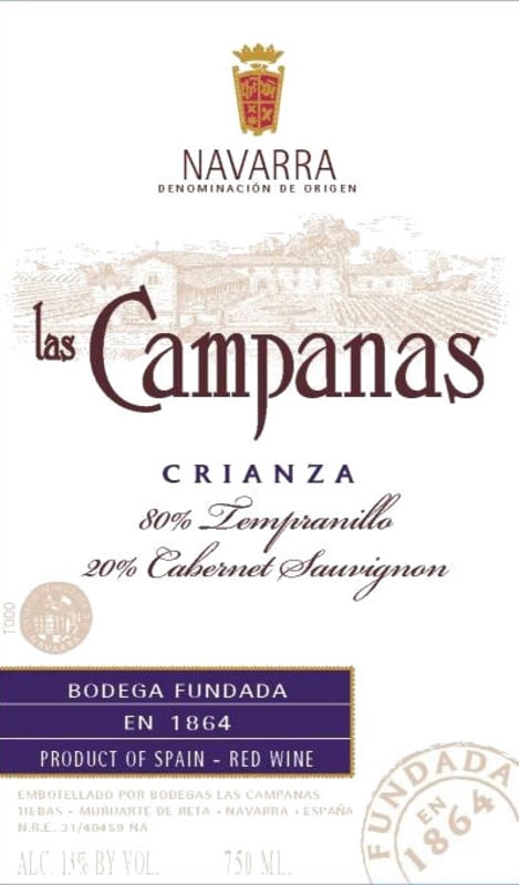 Bodegas Vinicola Navarra Las Campanas Crianza 2009 Front Label
