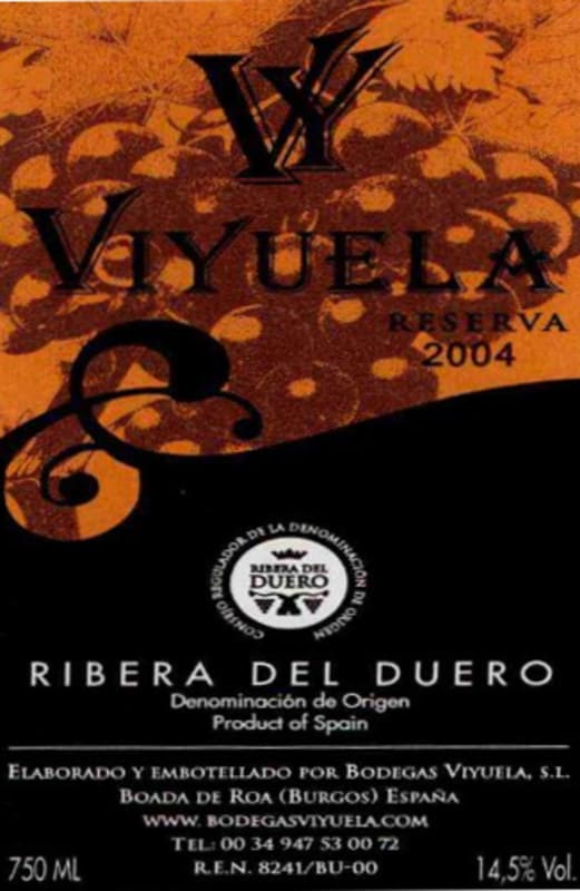 Bodegas Viyuela Reserva 2004 Front Label