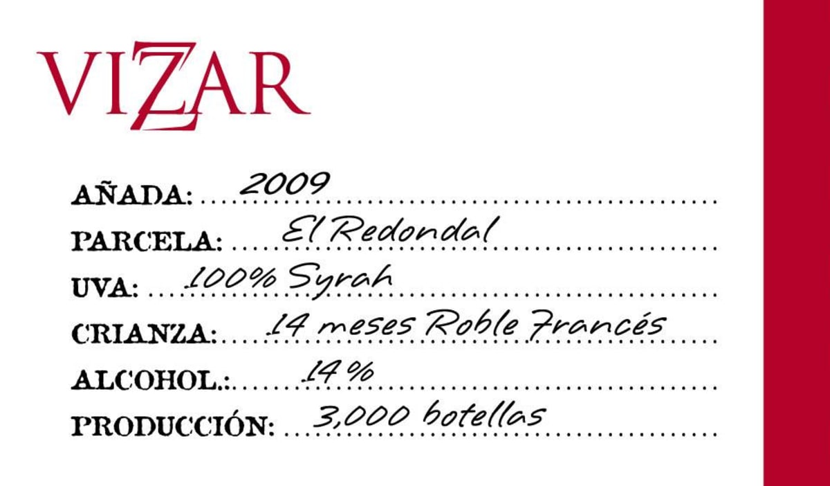 Bodegas Vizar Syrah 2009 Front Label