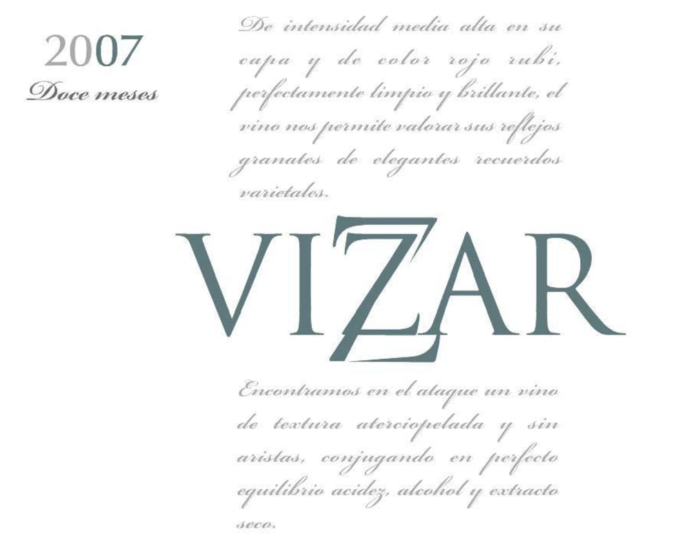 Bodegas Vizar 12 Meses 2007 Front Label