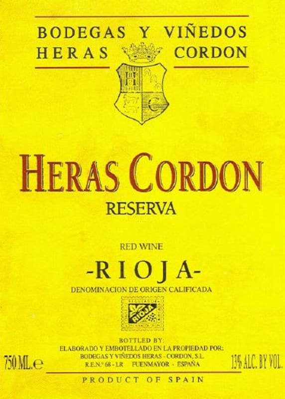 Bodegas y Vinedos Heras Cordon Reserva 2003 Front Label