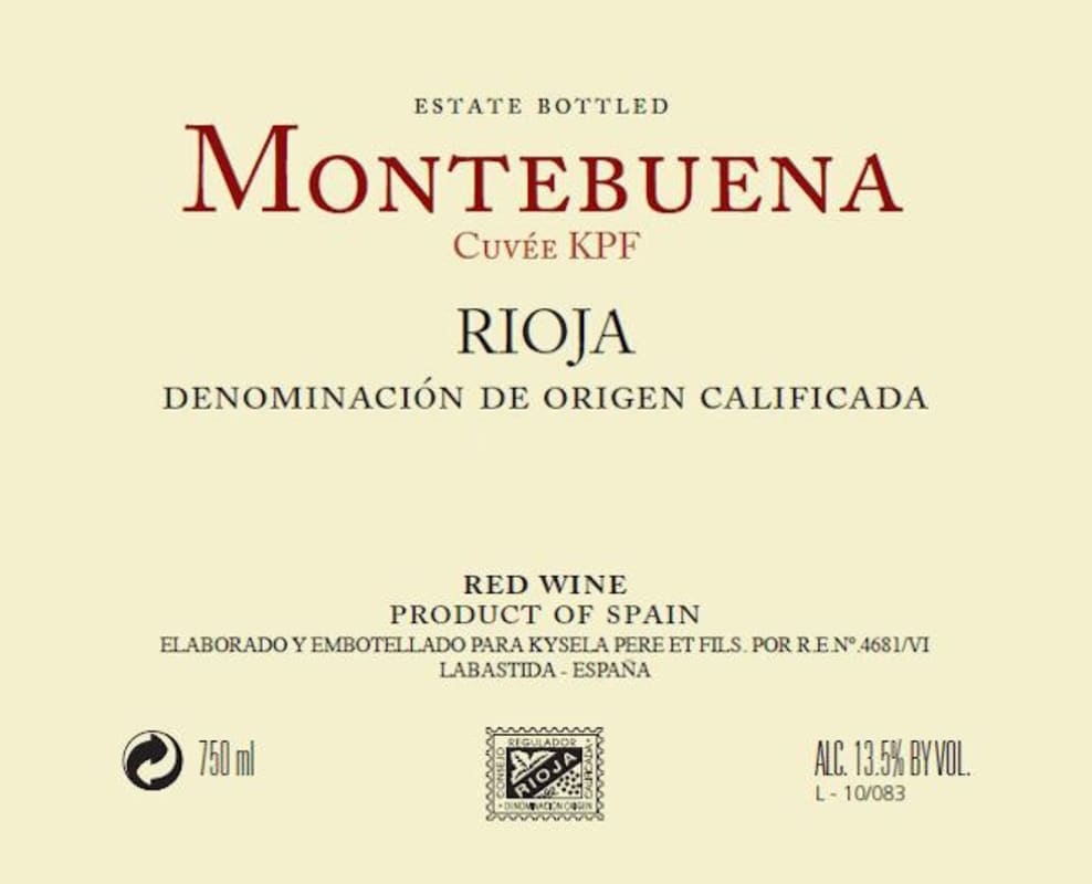 Bodegas y Vinedos Labastida Montebuena Cuvee KPF 2013 Front Label