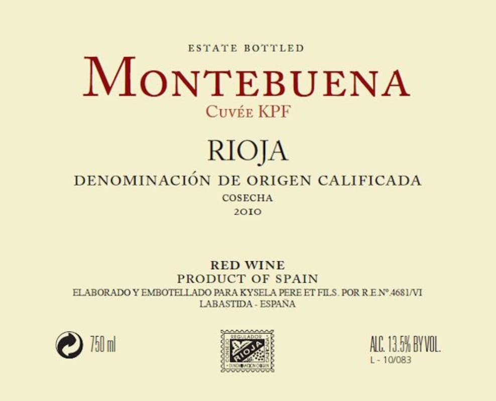Bodegas y Vinedos Labastida Montebuena Cuvee KPF 2010 Front Label