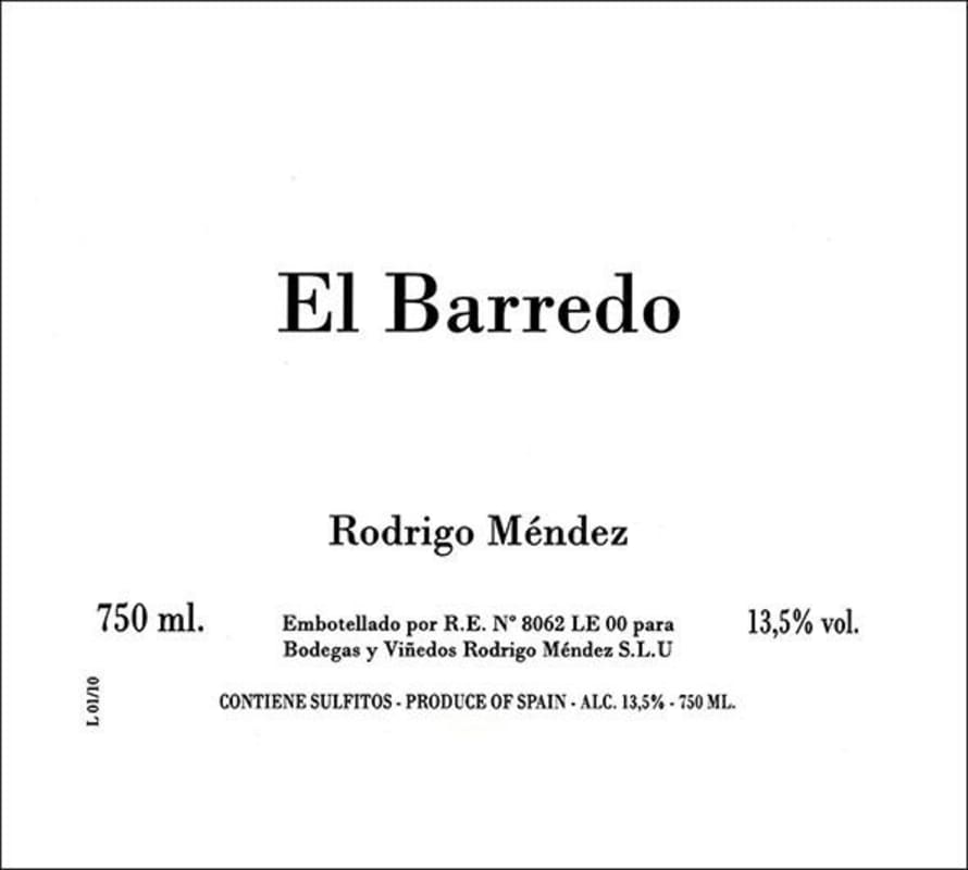 Bodegas y Vinedos Rodrigo Mendez El Barredo 2013 Front Label