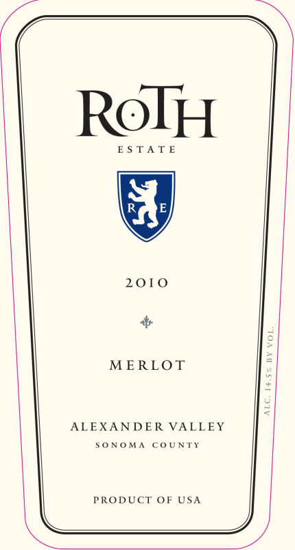 Roth Estate Alexander Valley Merlot 2010 Front Label