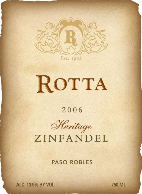 Rotta Heritage Zinfandel 2006 Front Label