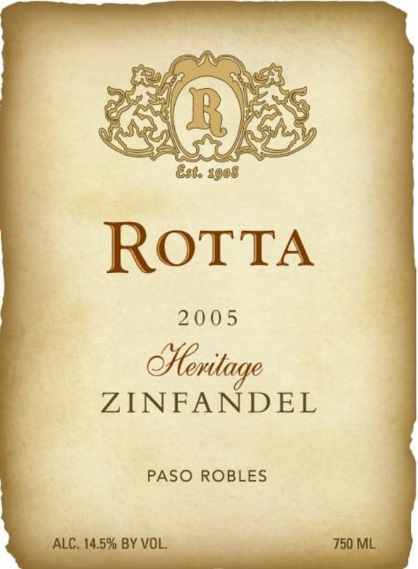 Rotta Heritage Zinfandel 2005 Front Label