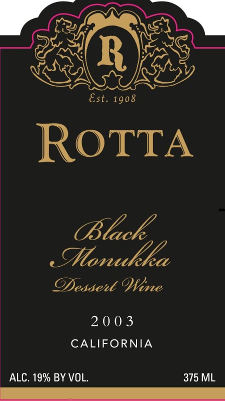 Rotta Black Monukka Dessert Wine 2003 Front Label