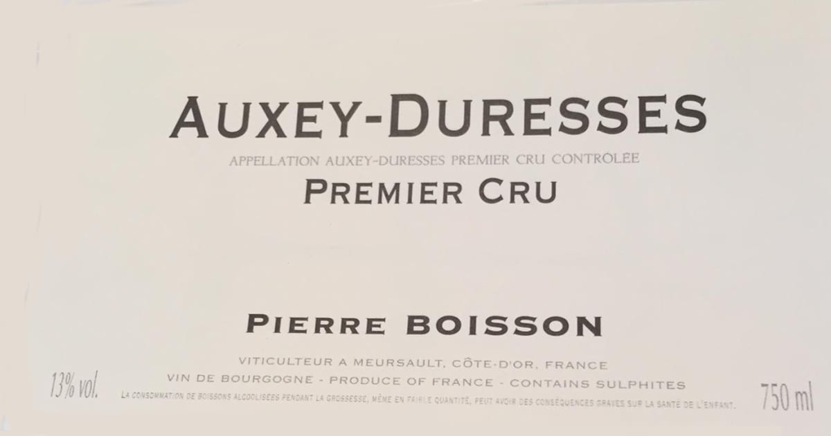 Boisson-Vadot Auxey-Duresses Premier Cru 2012 Front Label