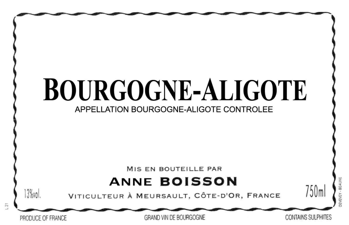Boisson-Vadot Bourgogne Aligote Anne Boisson 2013 Front Label