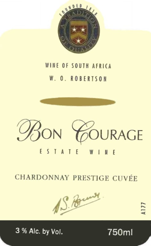 Bon Courage Wine Estate Cuvee Prestige Chardonnay 2014 Front Label