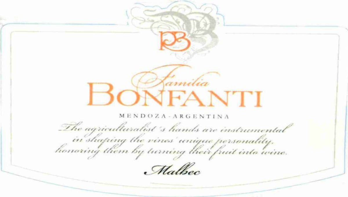 Bonfanti Malbec 2010 Front Label