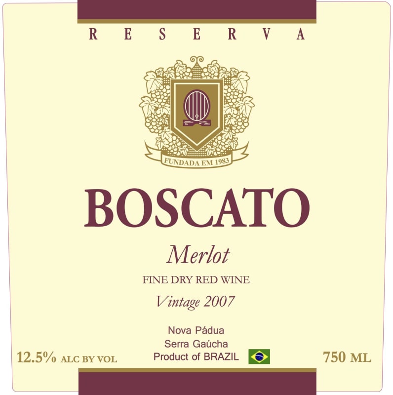 Boscato Reserva Merlot 2007 Front Label
