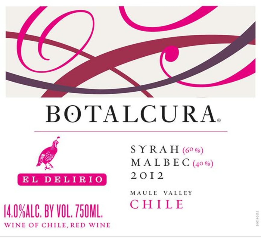 Botalcura El Delirio Shiraz Reserve Malbec 2012 Front Label