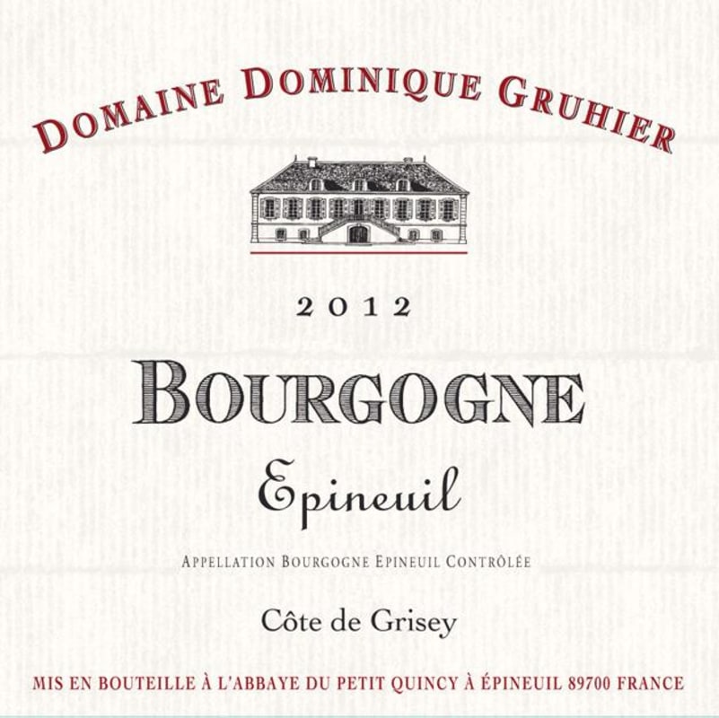 Bourgognevin Bourgogne Cote de Grisey Epineuil Rouge 2012 Front Label
