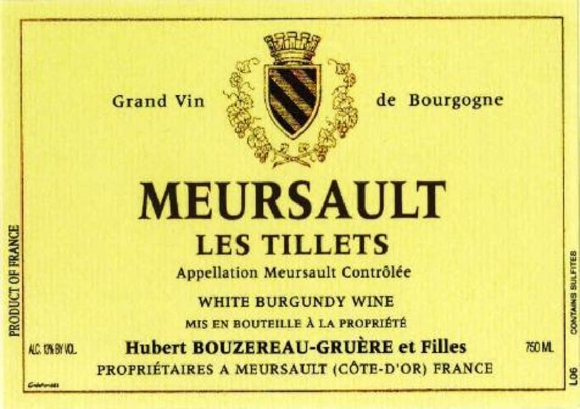 Bouzereau-Gruere  Meursault Les Tillets 2012 Front Label