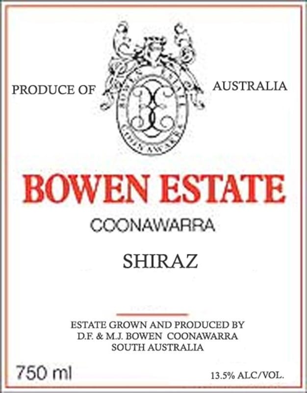Bowen Estate Shiraz 2008 Front Label
