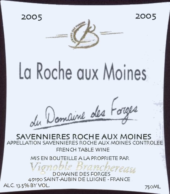 Branchereau Domaine des Forges Savennieres La Roche aux Moines 2005 Front Label