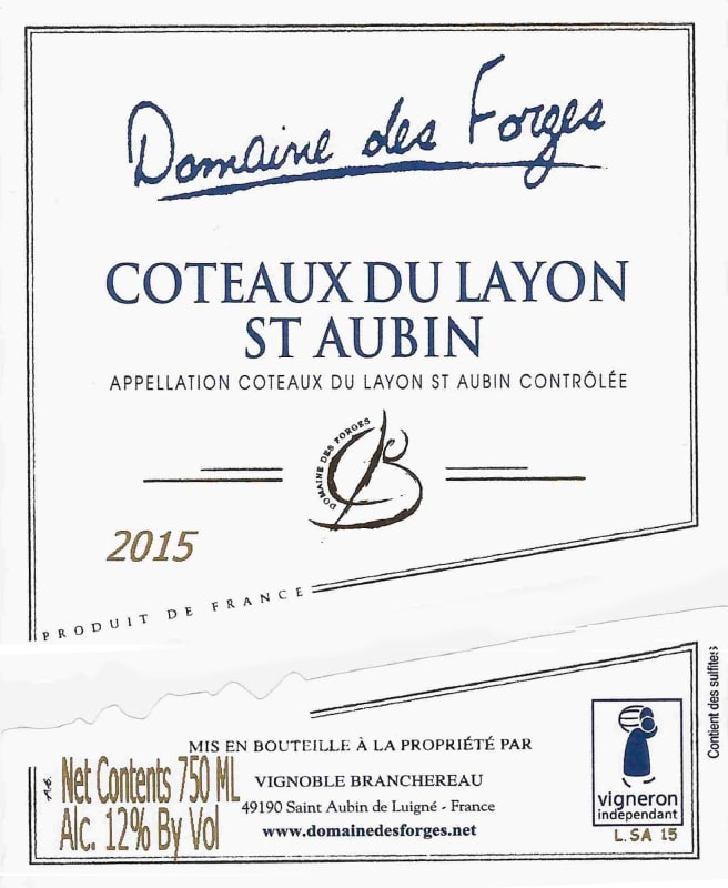 Branchereau Domaine des Forges Coteaux du Layon Saint Aubin 2015 Front Label