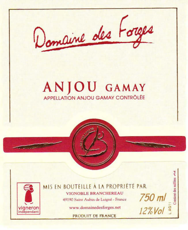 Branchereau Domaine des Forges Anjou Gamay 2013 Front Label